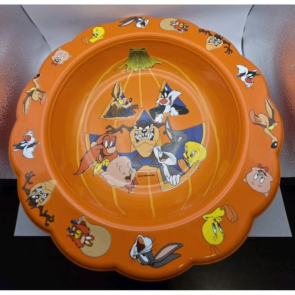 1996 WARNER BROS LOONEY TUNES FILM LARGE Halloween Candy BOWL BUGS BUNNY TAZ +